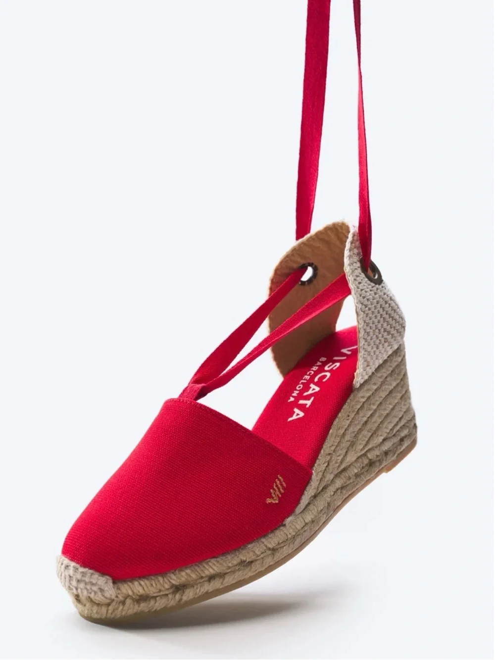 Red Ankle-Tie Espadrille Wedge Sandals for Women